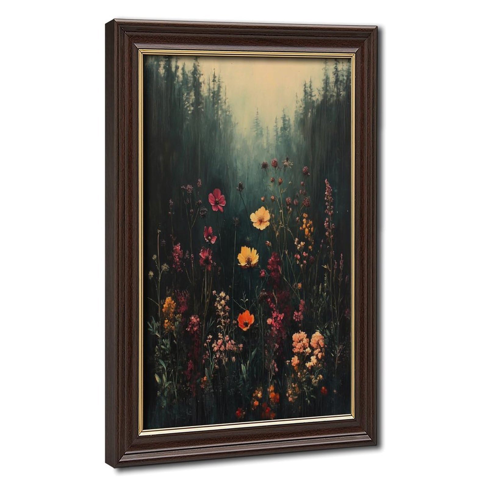 Bareronor Turquoise Misty Forest Wildflower Canvas Poster Bedroom Decor Landscape Office Room Decor Gift 24" L X 36" W
