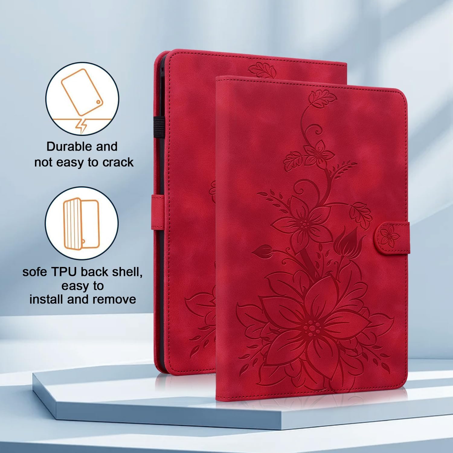 Case for All-New Amazon Fire HD 10 and 10 Plus Tablet (13th/11th Generation, 2023/2021 Release), Magnetic Clasp Stand Leather Case with Pen Holder, Red
