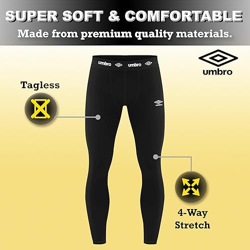 Miniatura 3 de Umbro Leggings térmicos de capa base para hombre, pantalones de invierno cálidos y ligeros para hombres, pantalones de compresión para hombre,