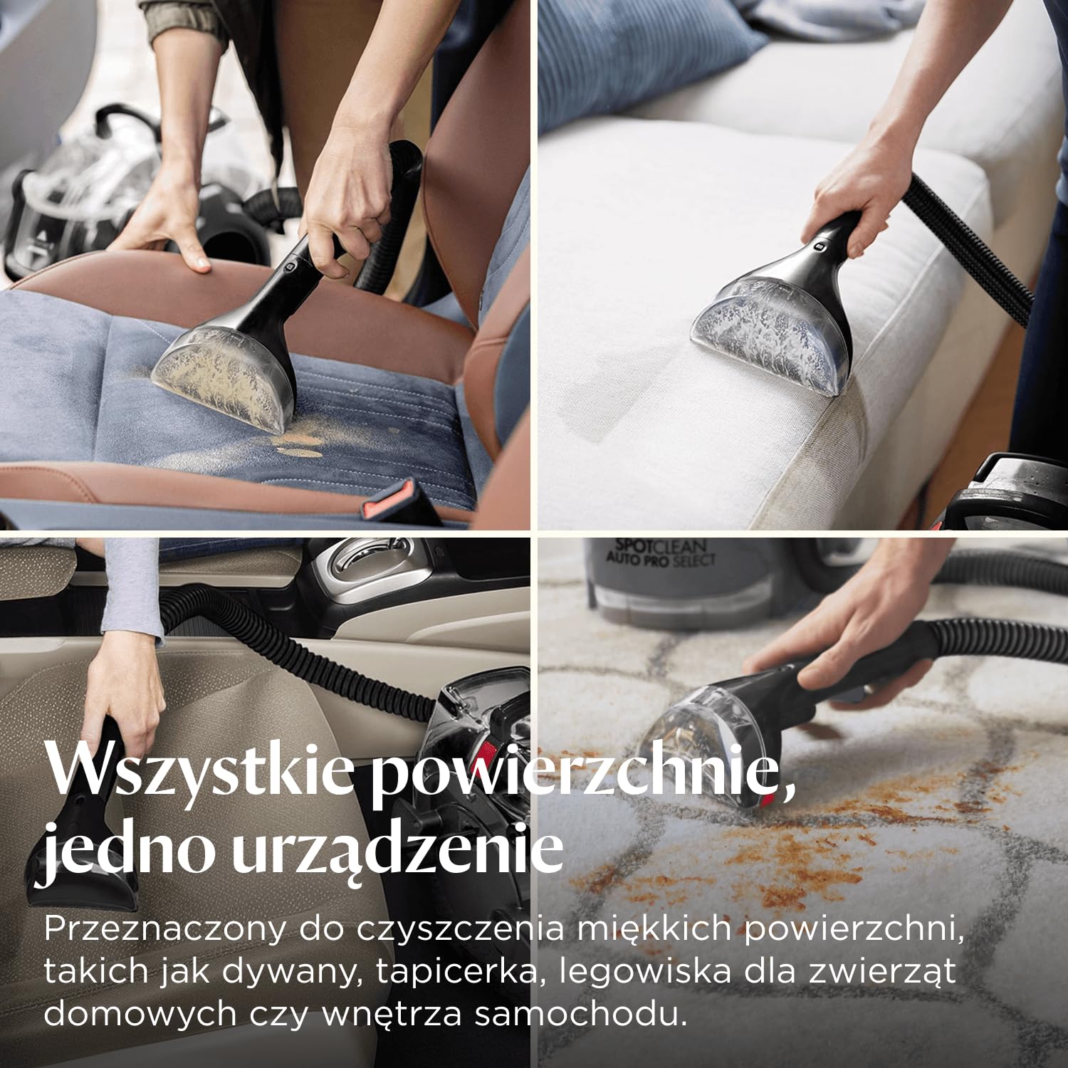BISSELL SpotClean Auto Pro Select Odkurzacz do Dywanów 750 W 3730N | Przenośny odkurzacz punktowy i do tapicerki, usuwa zachlapania i zabrudzenia po zwierzętach domowych