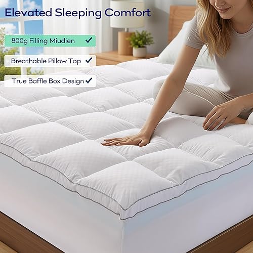 Miniatura 4 de OLANLY Cubrecolchón de espuma viscoelástica de doble capa de 4 pulgadas para dolor de espalda, funda de colchón de enfriamiento de 2 pulgadas y