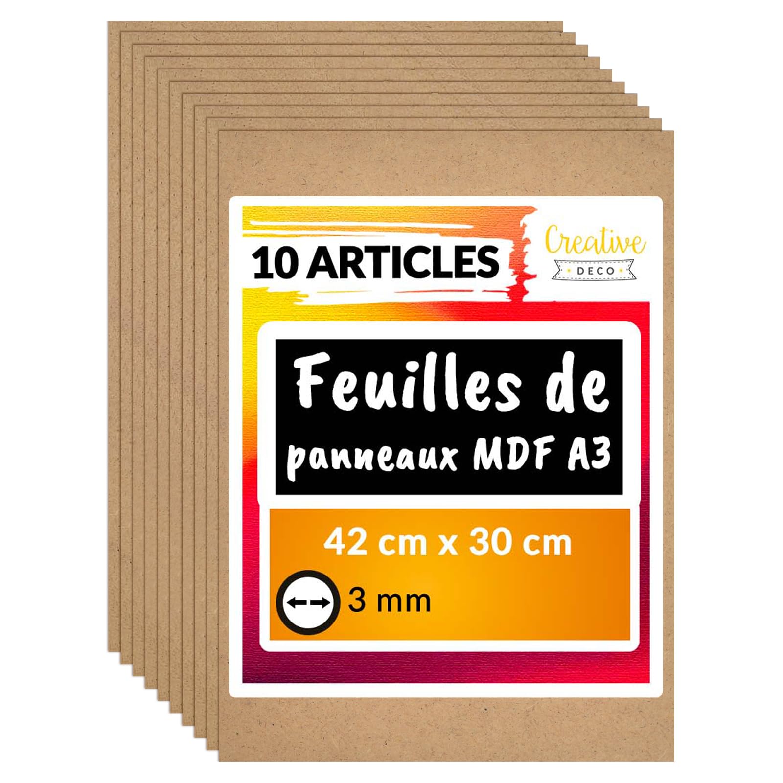 Panneau MDF A3 planche bois brut 3mm pour maquette bricolage et pyrogravure Creative Deco