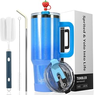 WATERSY Kubek termiczny 891 ml z uchwytem i słomką, izolowany kubek podróżny 30 oz (891 ml), szczelny, izolacja próżniowa, kubek ze stali nierdzewnej do samochodu, biura, na siłownię, nadaje się do