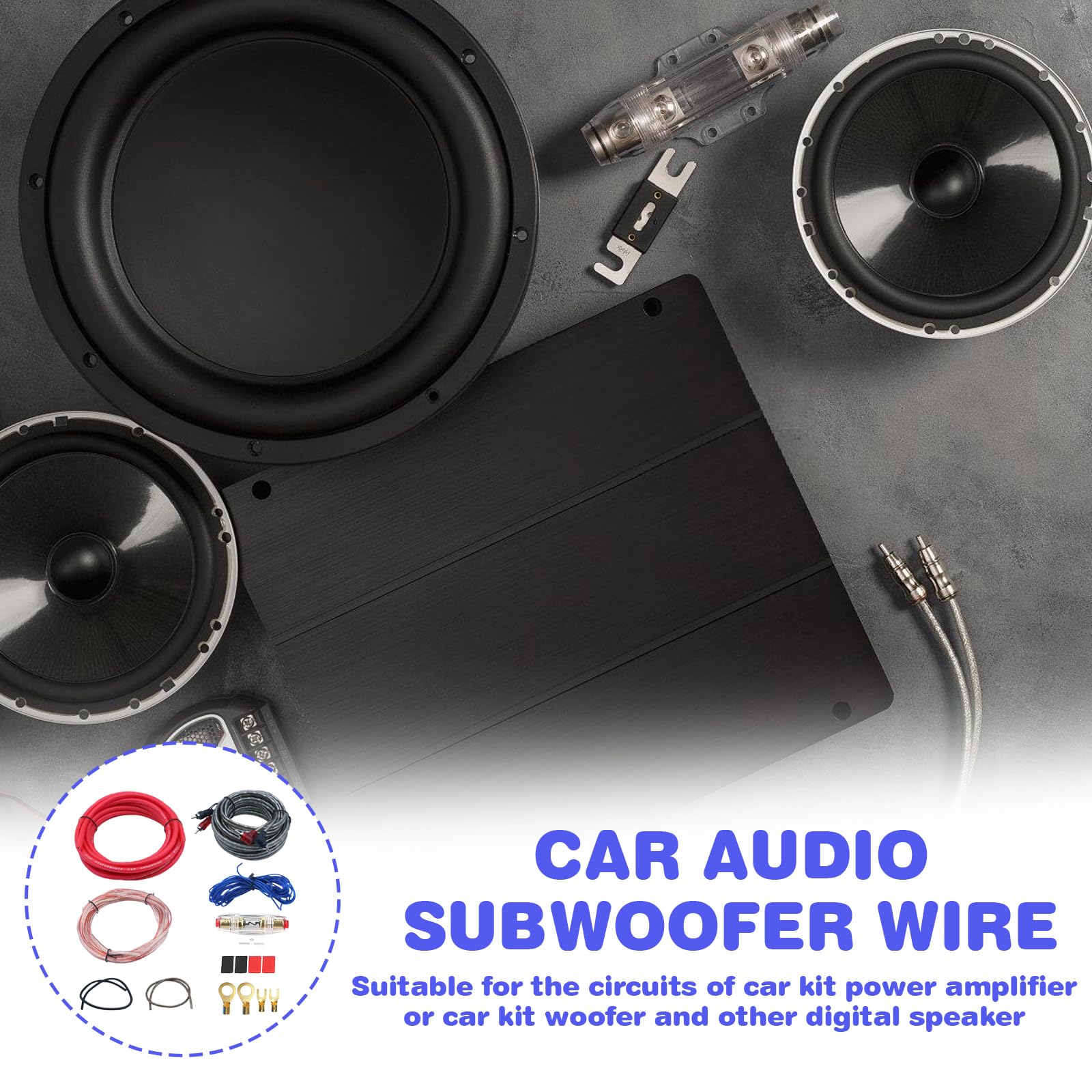 GBKDQQ Lot de 7 câbles pour caisson de basses, amplificateur de voiture 4GA, kit de câbles d'amplificateur de voiture de 5 m, kit d'installation pour amplificateur de voiture, câble audio de voiture