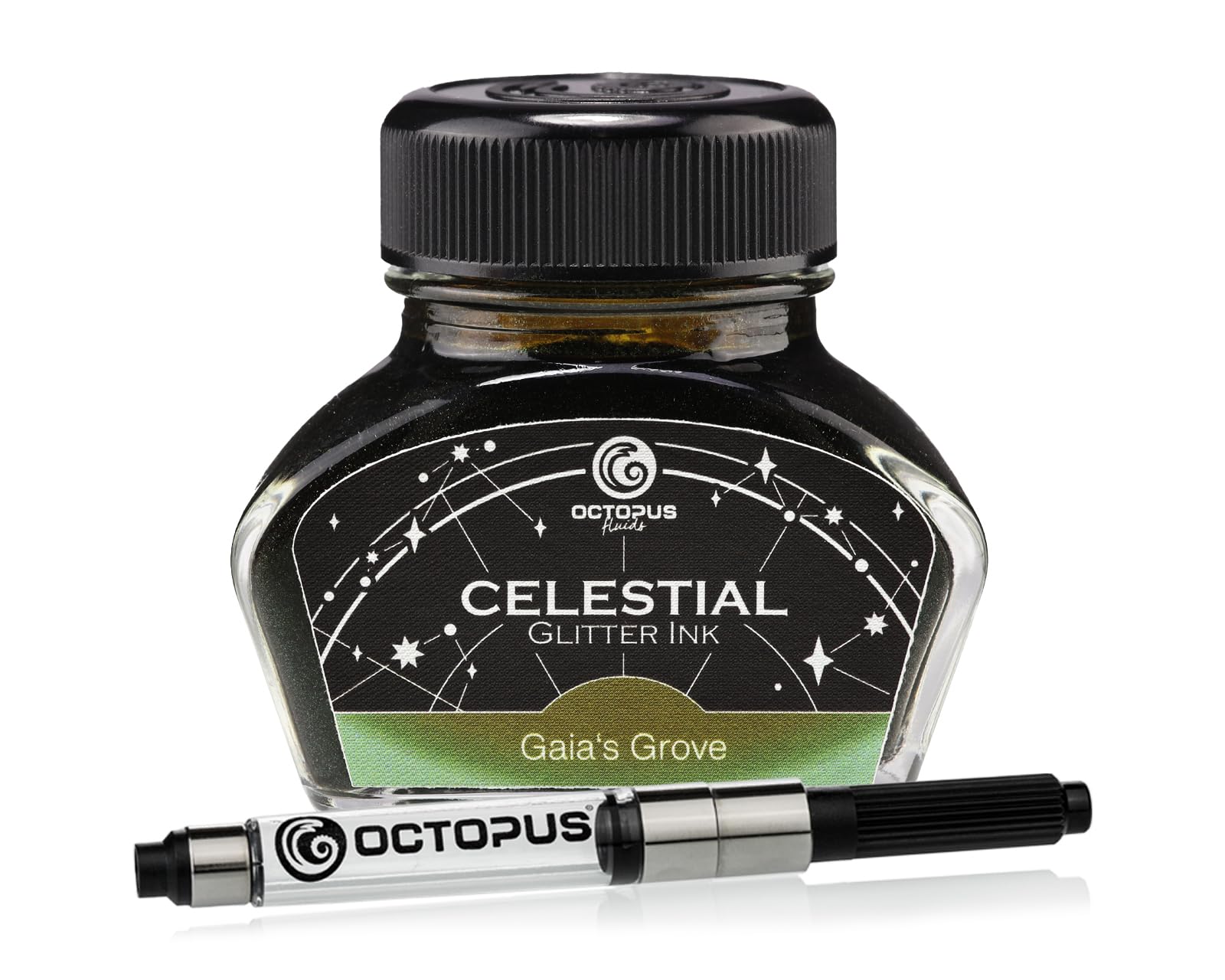 Celestial Glitter Gaia's Grove Shimmer Ink for Fountain Pen with Converter, Green/Green Shimmer, 30ml