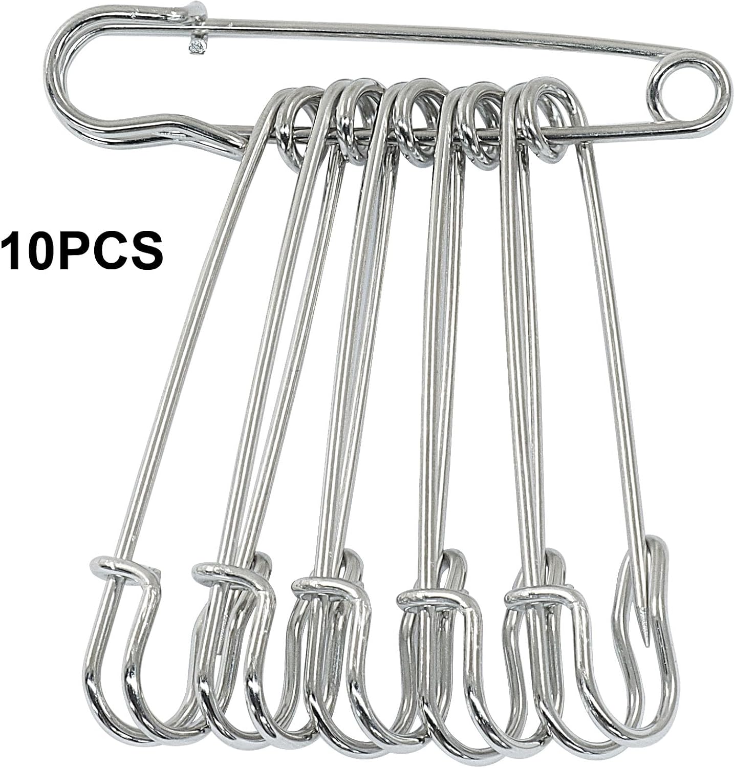 10 PCS Large Steel Safety Pins, 3 Inch Safety Pins for Blankets/Clothes/Crafts/Canvas/Kilts/Skirts, Silver