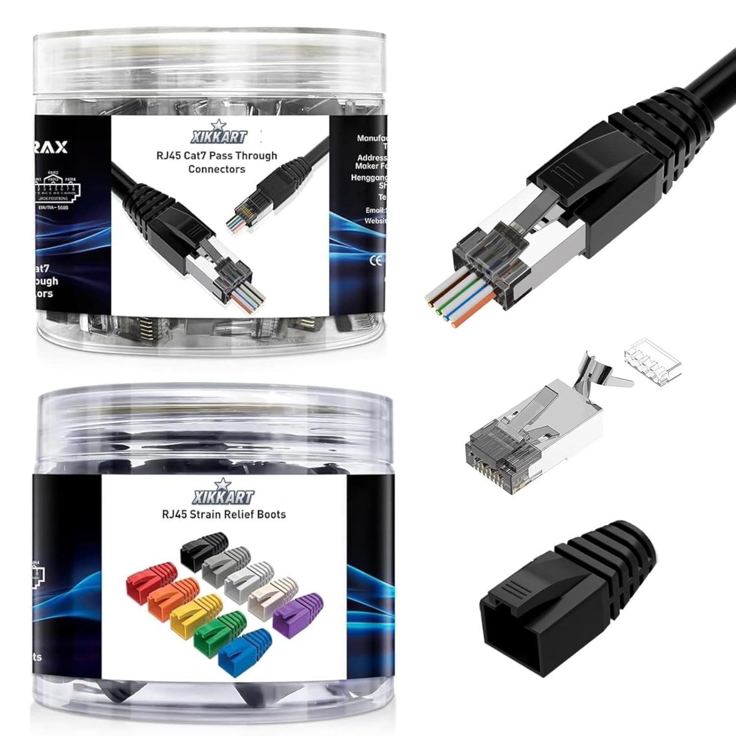 XIKKART Cat7 Shielded RJ45 Connector With Boot Combo Pack – 50Pcs Metal Shielded Ethernet LAN Connectors + 50Pcs RJ45 Boot Covers for Cat7/Cat6A/Cat6 Network Cable Crimping, High Speed (50+50)-image-44
