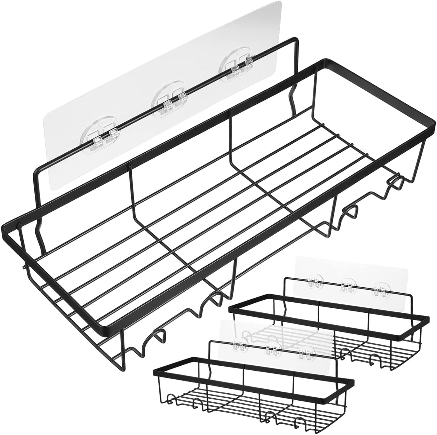 LIFKOME 3pcs Wall Mount Shower Organizer Shelf with Hooks Punch Bathroom Storage Rack for Toiletries Heavy-Duty Construction Easy Installation Suitable for Shower Room and Kitchen