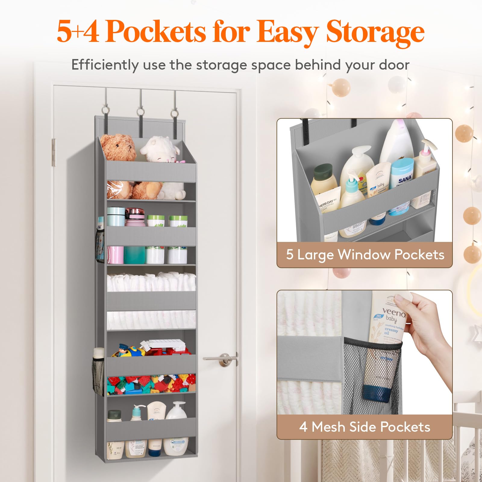 Lifewit Over the Door Storage, Clear Hanging Organiser with 4 Side Pockets - Image 3