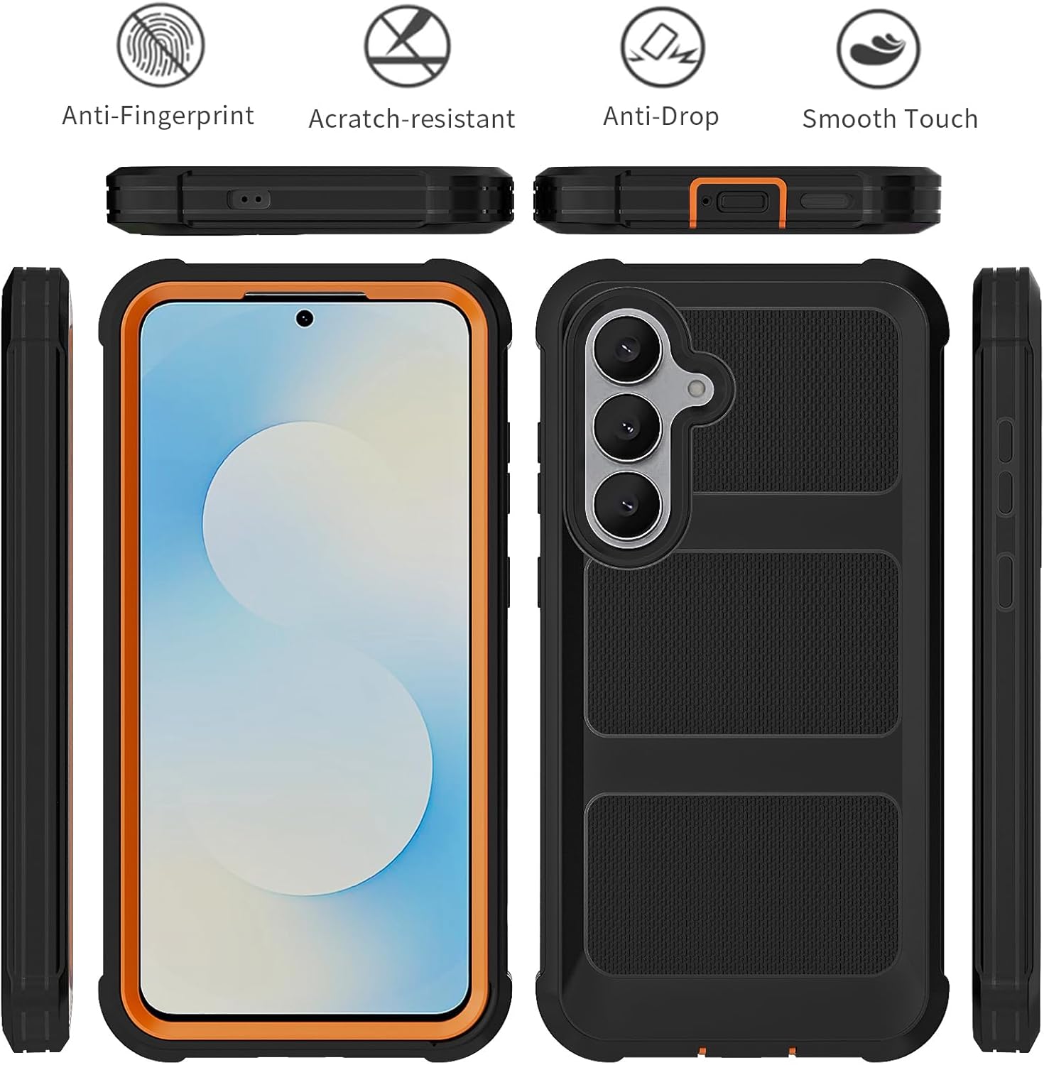for Samsung Galaxy S25 FE Case with Belt Clip Holster, Heavy Duty Protection,Military-Grade Protection,Anti-Drop,Shockproof Phone Cover for Galaxy S25 FE 5G (Black/Orange) - Image 3