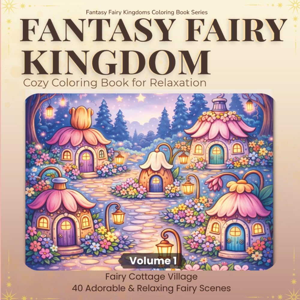 Fantasy Fairy Kingdoms Coloring Book: Fairy Cottage Village: 40 Cozy & Magical Coloring Pages for Relaxation and Stress Relief (Cute Fantasy Coloring Book for Adults)