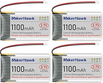 MakerHawk 3.7V 1100mAh LiPo Battery 102540 Rechargeable 1S Lithium Polymer Battery with Protection Board Insulated Rubber Tape, Micro JST 1.25 Plug for Arduino ESP32 Development Board (4 Pack)