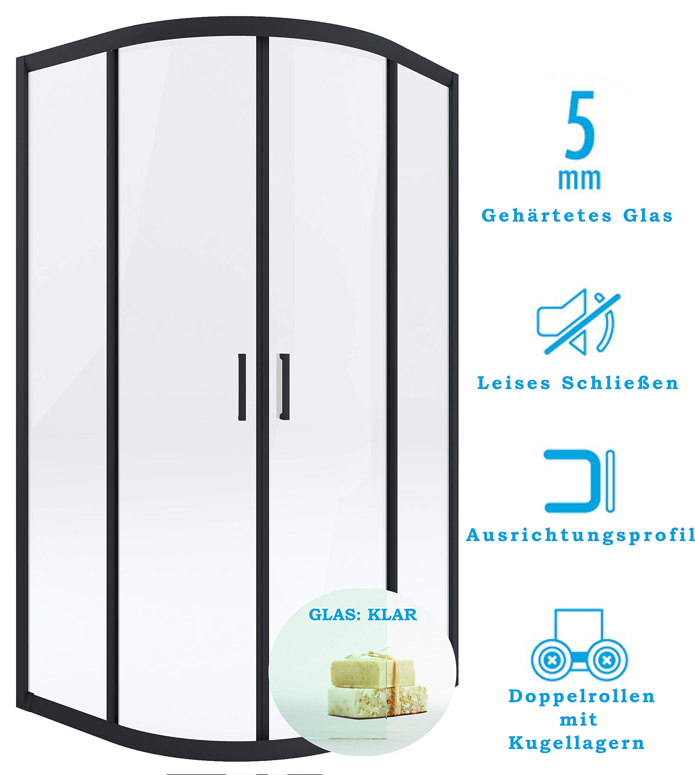VBChome Duschkabine 80x80 Cm Viertelkreis – Mit Duschwanne, Sicherheitsglas, Chrom, Höhe 185 Cm