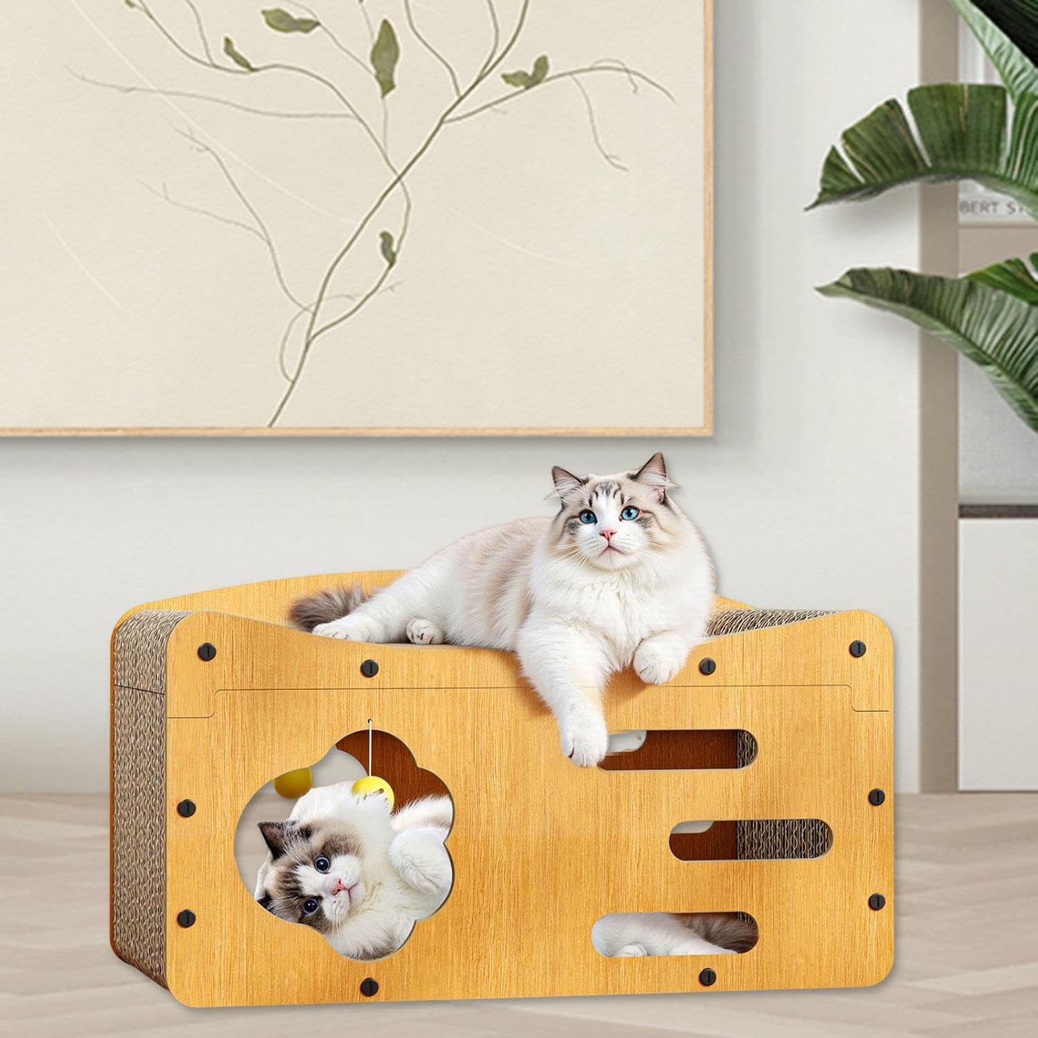 Cat Scratcher House Cat Scratch Bed Scratching Board Kitten Toy Supplies Corrugated Density Board Prevents Furniture Damage Suita, 56cmx29cmx32cm