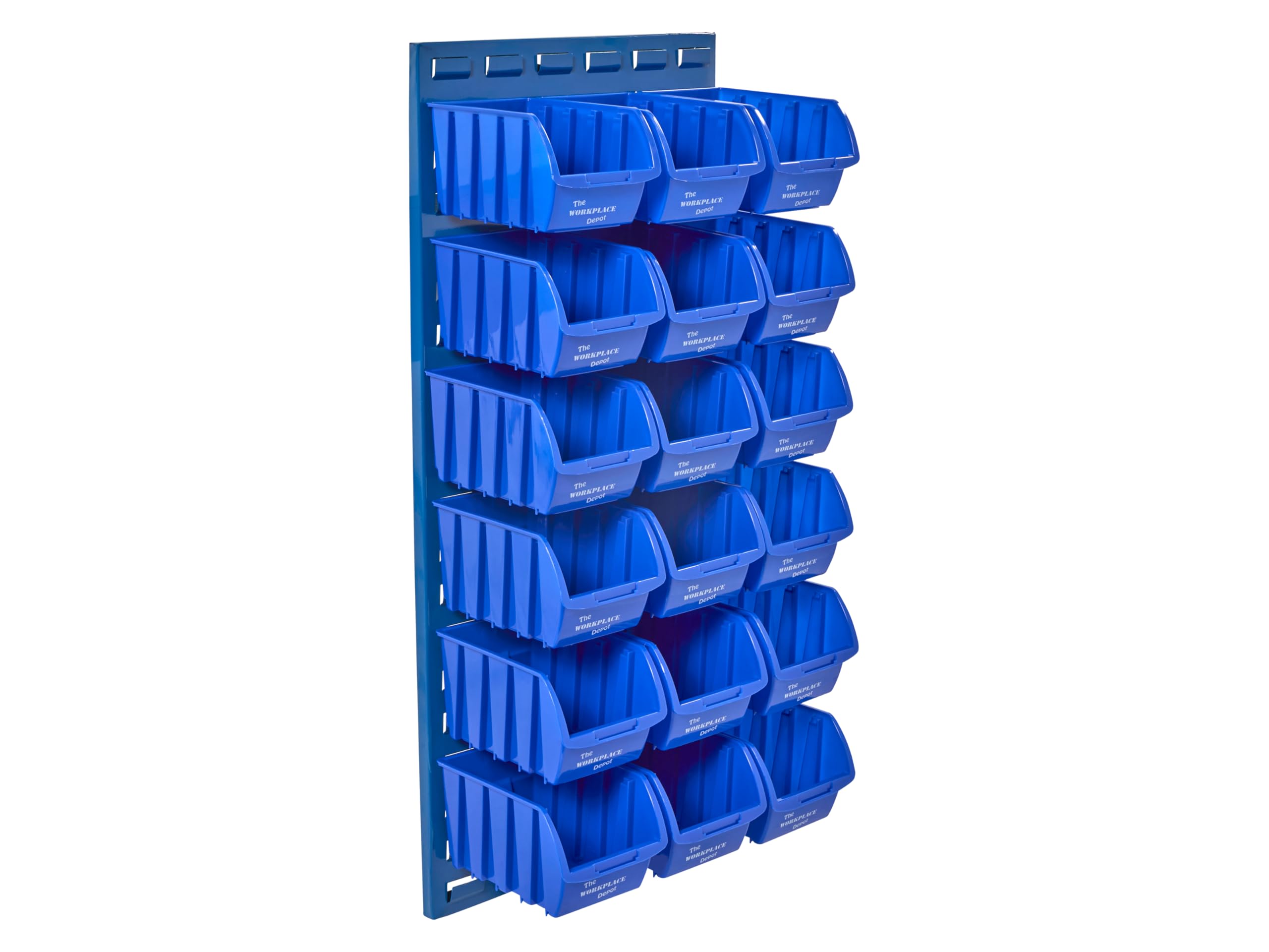 The Workplace Depot Louvre Panel Bin Kit – 995(H) × 460(W) mm Panel with Polypropylene Bins in Blue, Red or Yellow – Heavy-Duty Workshop & Warehouse Storage Solution (Blue, with x18 Medium Bins)