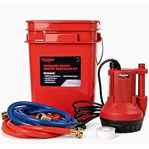 Tankless Water Heater Flushing Kit, 1/6HP Submersible Pump with 1500GPH Max Flow & 23ft Max Head, 3 Gallon Buckets, 26.5ft PVC Hoses & Teflon Plumbers Tape