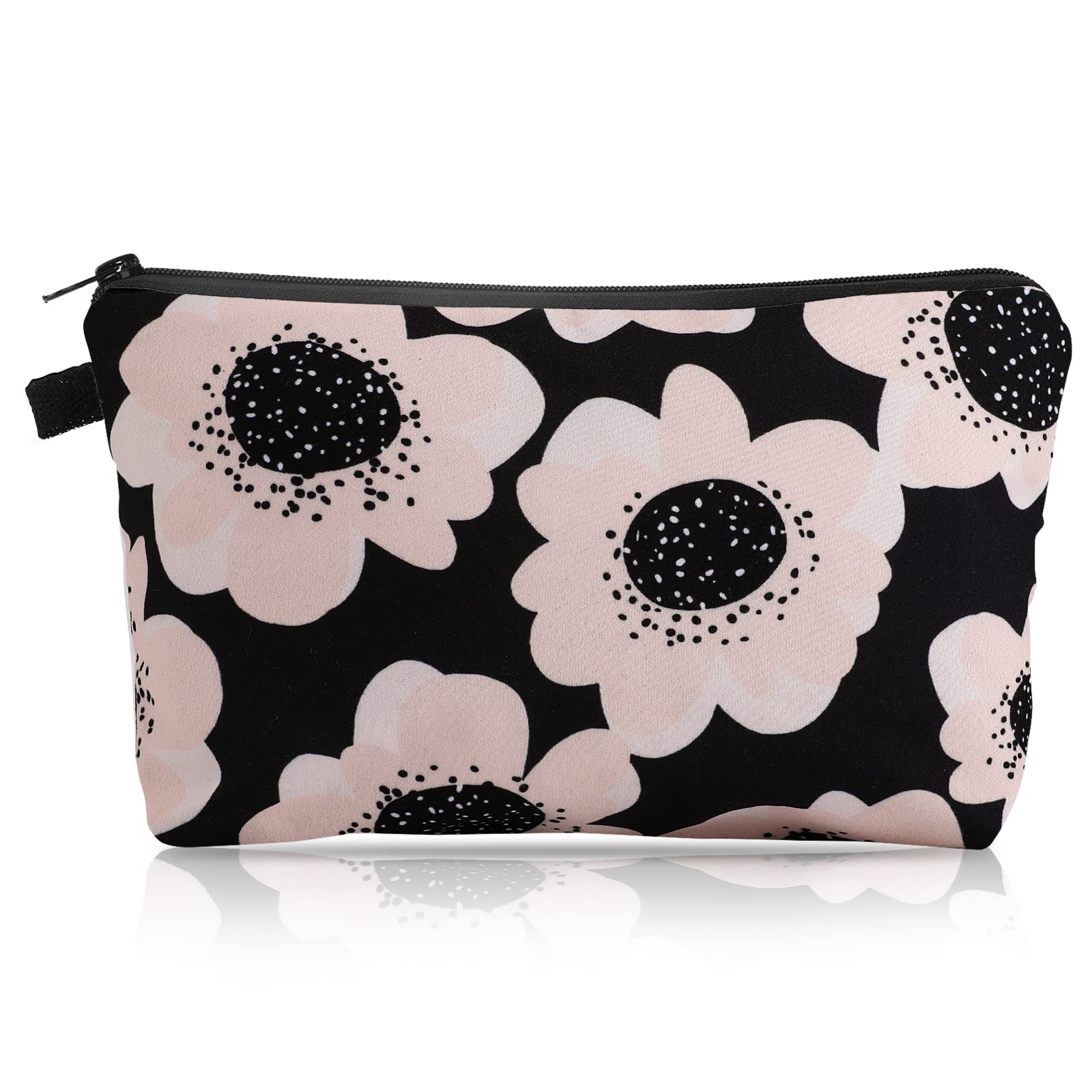 Sibba Bolsa de Maquillaje Pequeña Cosmética Organizador Almacenamiento Negro Mini Girasol Bolsa Bolso Cremallera Lápiz Estuche Accesorios Vuelta Escuela Adolescentes Mujeres Viaje Flor Negra Casual