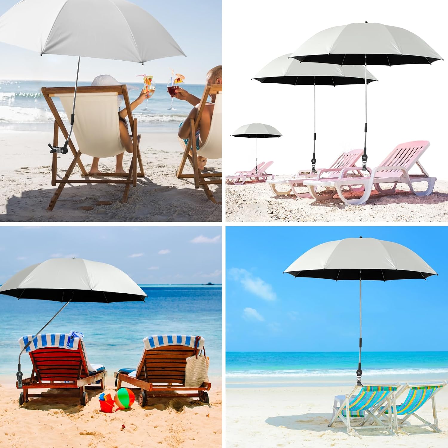 42 Inch Beach Umbrella with Universal Clamp, 360 Adjustable Shade Umbrella, Portable Outdoor Sunshade for Beach, Camping, Wheelchair