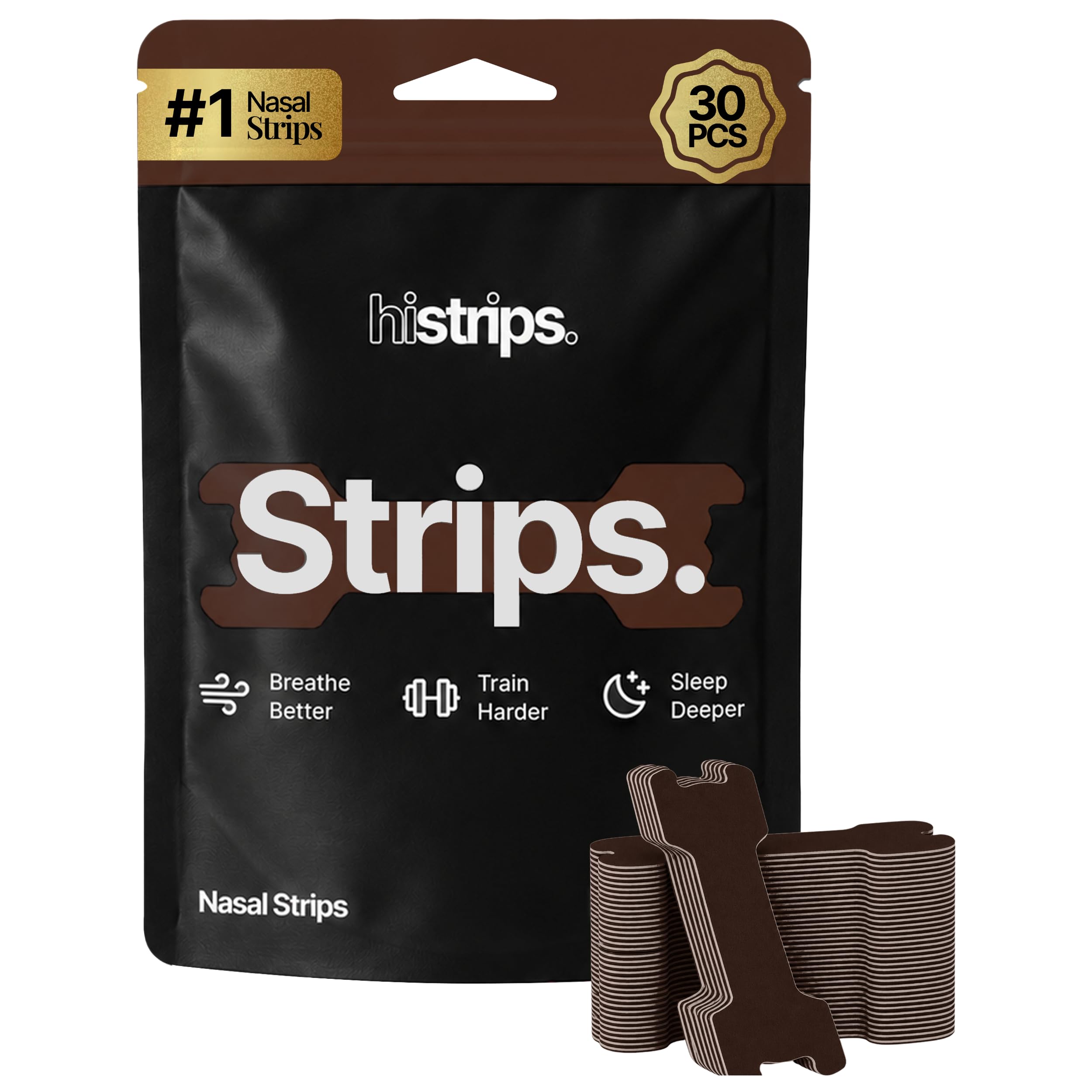 HiStrips High Performance Nasal Strips, Sweat-Proof, Brown, 30 Count