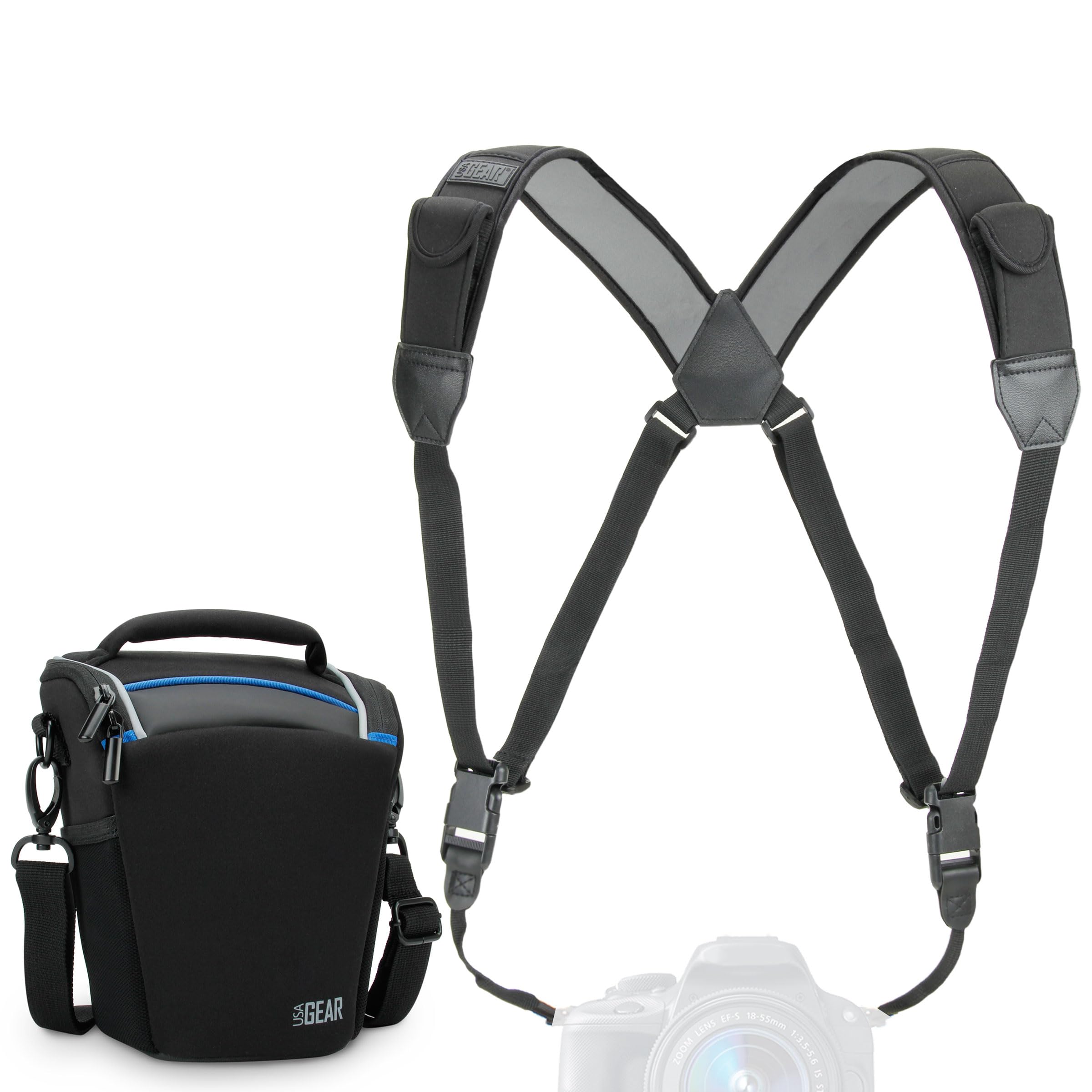 USA Gear Top Loading Bag (Black) + Chest Harness (Black) – Bundle