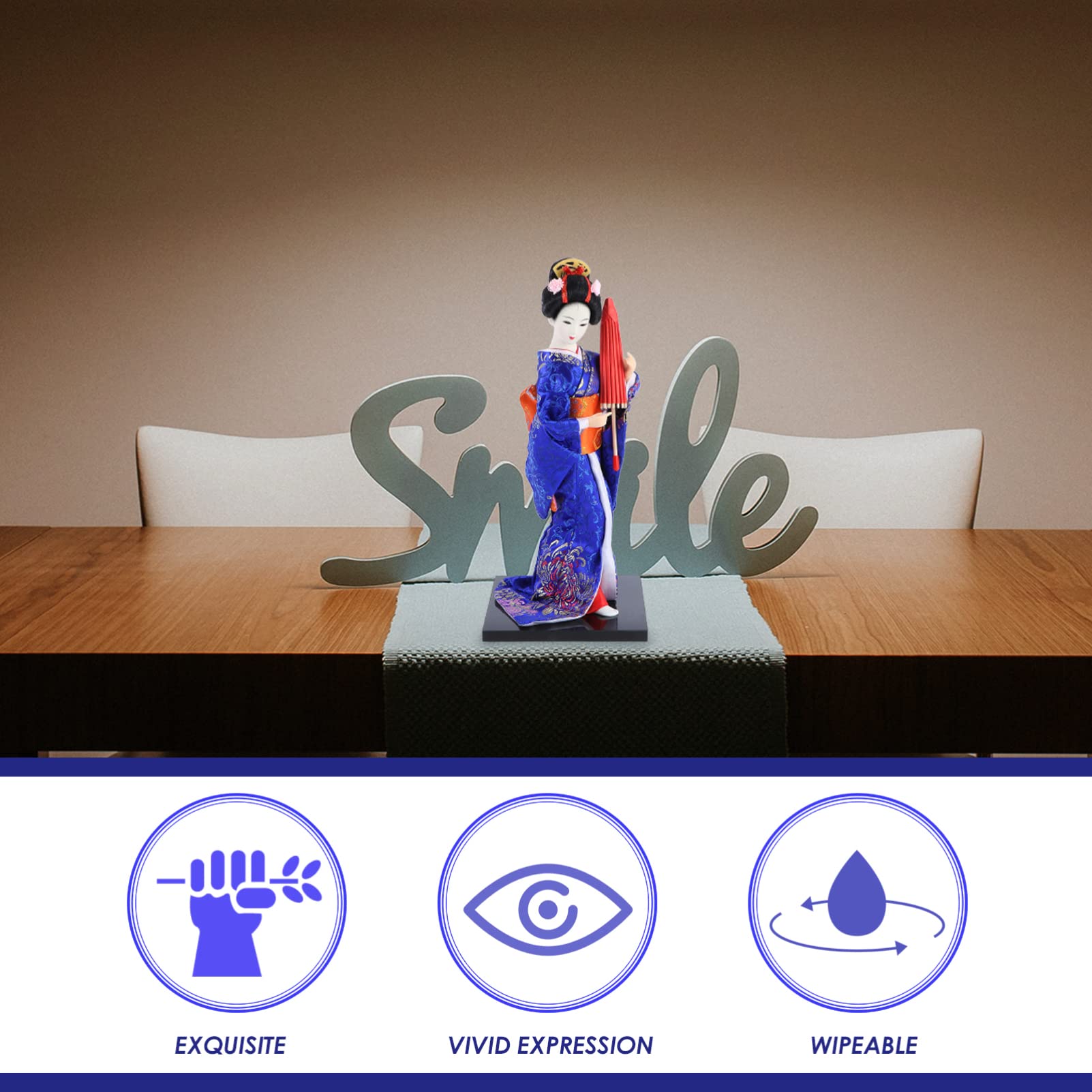 Homoyoyo 11.8Inch Japanese Geisha Kimono Doll,Geisha Figurine Traditional Doll Ornament for Home Office Bar Fairy Garden Decoration - Image 4