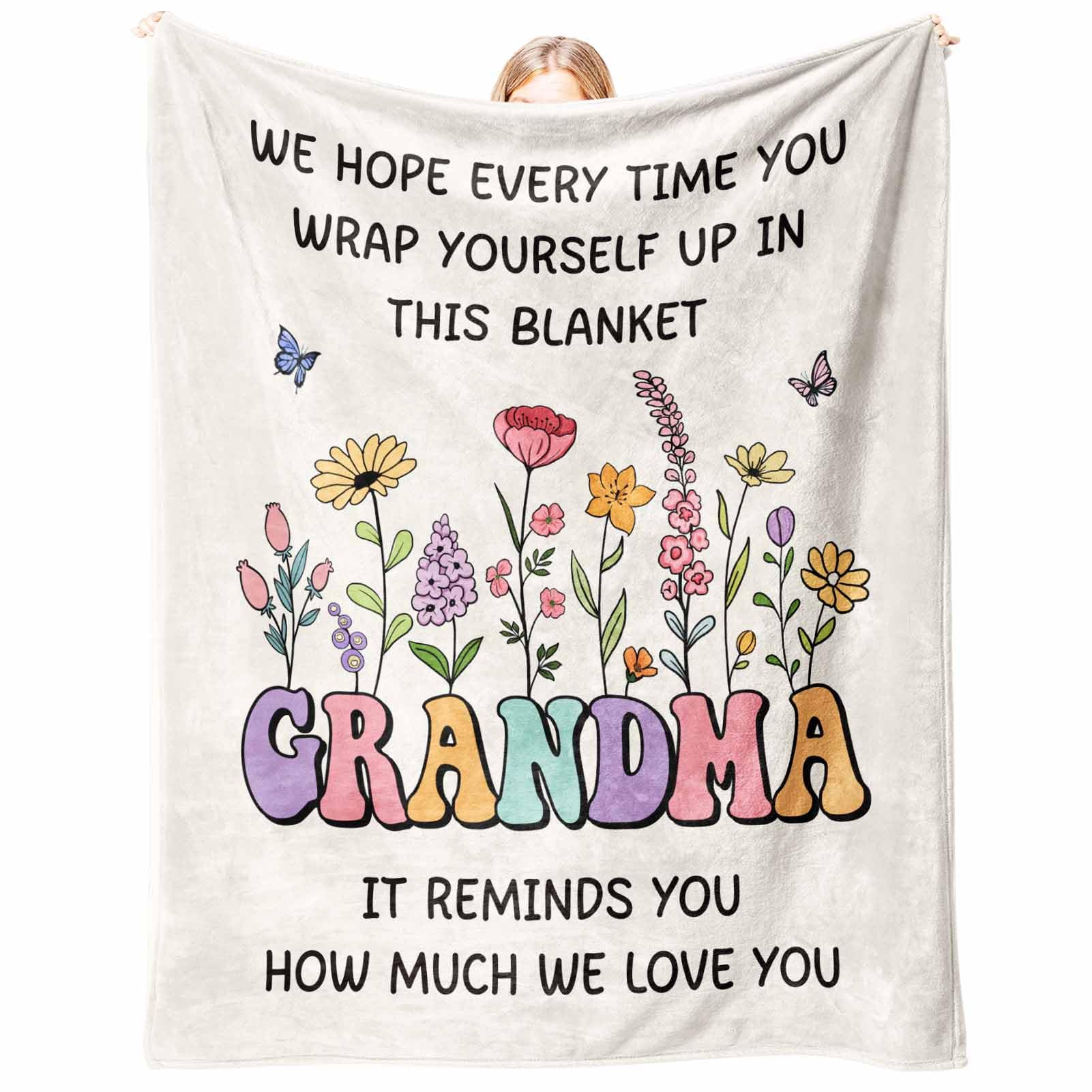 Grandma Gifts, Grandma Birthday Gifts – Utra Soft Flannel Floral Blanket Throw “How Much We Love You” – Thoughtful Present for Grandmmother from Grandchildren on Birthday Mothers Day Christmas — image 1