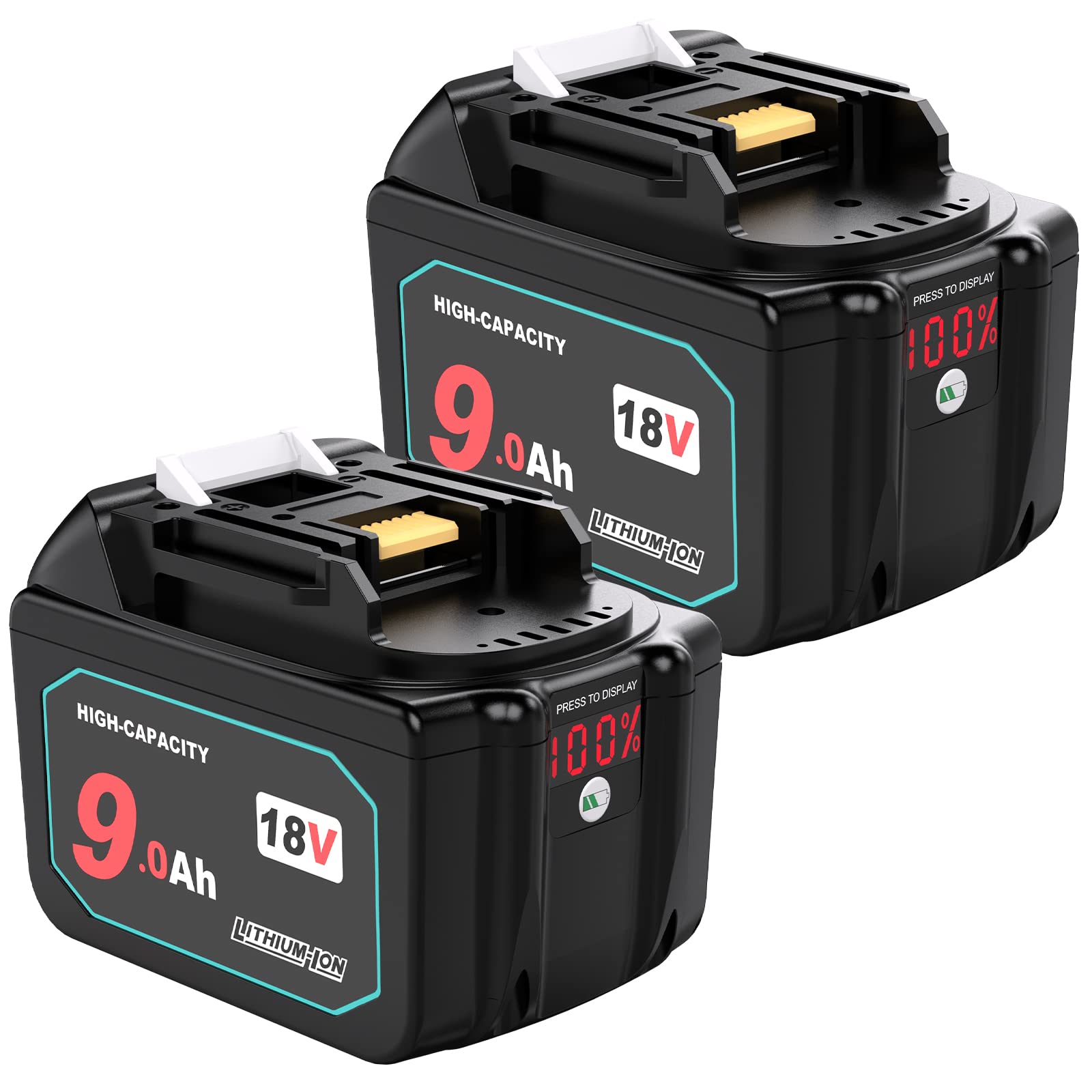 DKSIDKN 2-Pack 18V 9.0Ah Replacement Battery with LED Display Compatible with Makita BL1850b BL1860b BL1830b BL1820 LXT-400 18Volt Cordless Tools