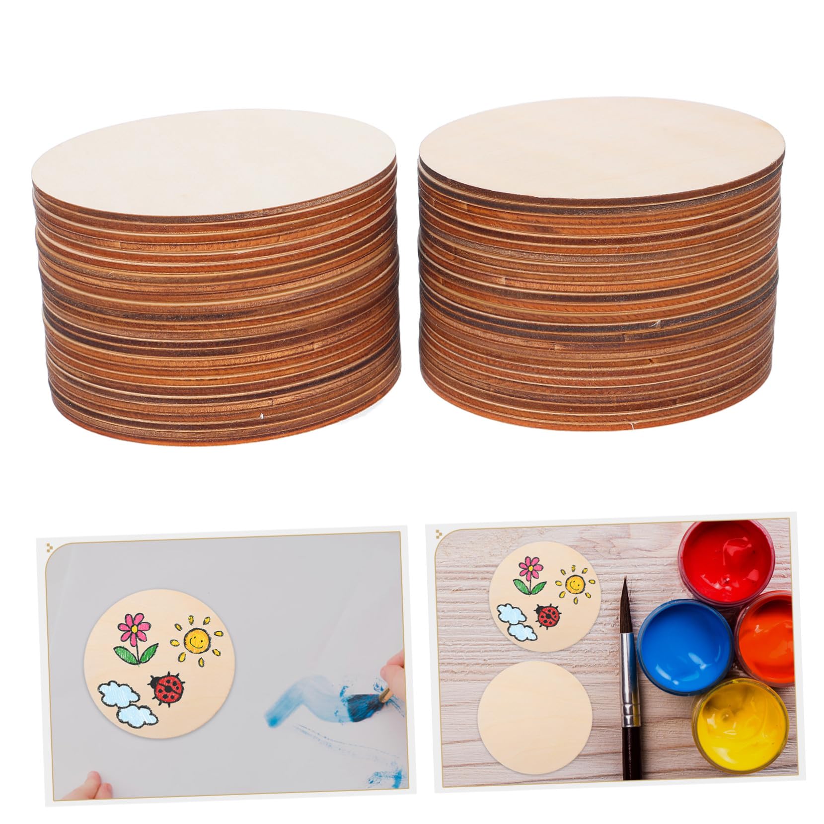 50 Stück Teiliges Runde Holzkreise aus Unlackiertem Holz für DIY Bastelprojekte Türanhänger Hochzeit Dekoration Blanke Holzscheiben mit Glatter Oberfläche zum Bemalen und Gravieren