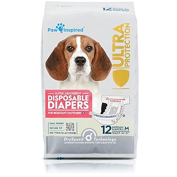 Paw Inspired Ultra Protection Disposable Dog Diapers, Female, Medium, 12 Count