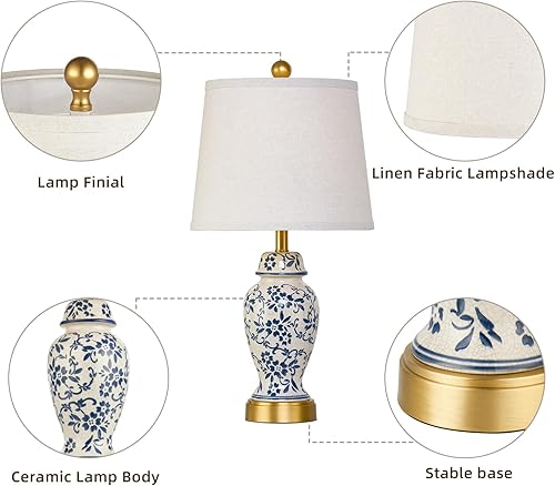 Miniatura 7 de RORIANO Chinoiserie - Juego de 2 lámparas de mesa de cerámica para sala de estar, dormitorio, mesita de noche, lámpara de mesa clásica de porcelana