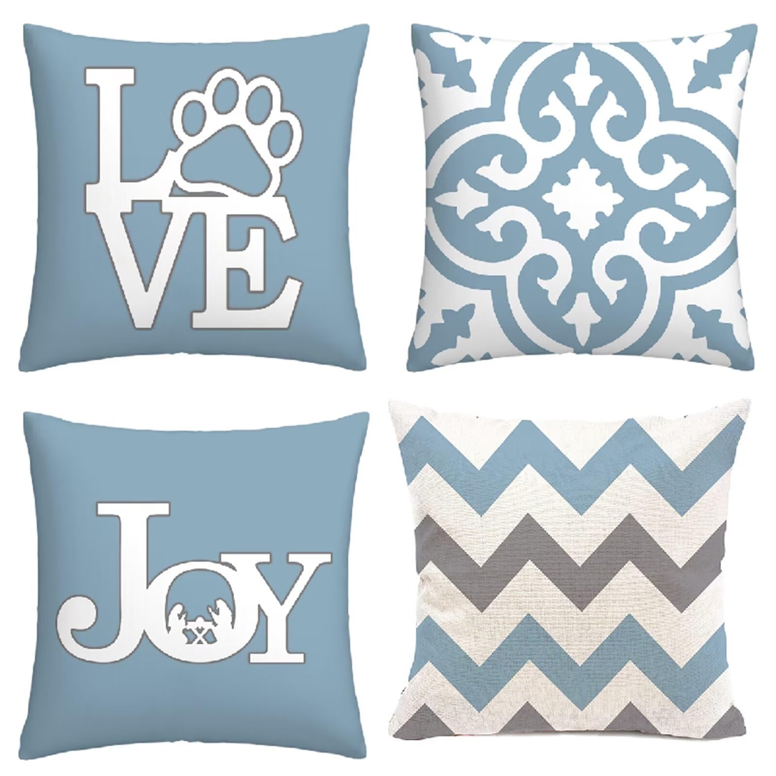 Federe Cuscini Divano 65x65cm,Set di 4 Ondulazione ciano Cuscini per Divano,Quadrato Doppio Lato Lino Esterni Copricuscini Divano,per Divano Soggiorno Sedia Letto Decorativo Cuscini Divano ZW1-97