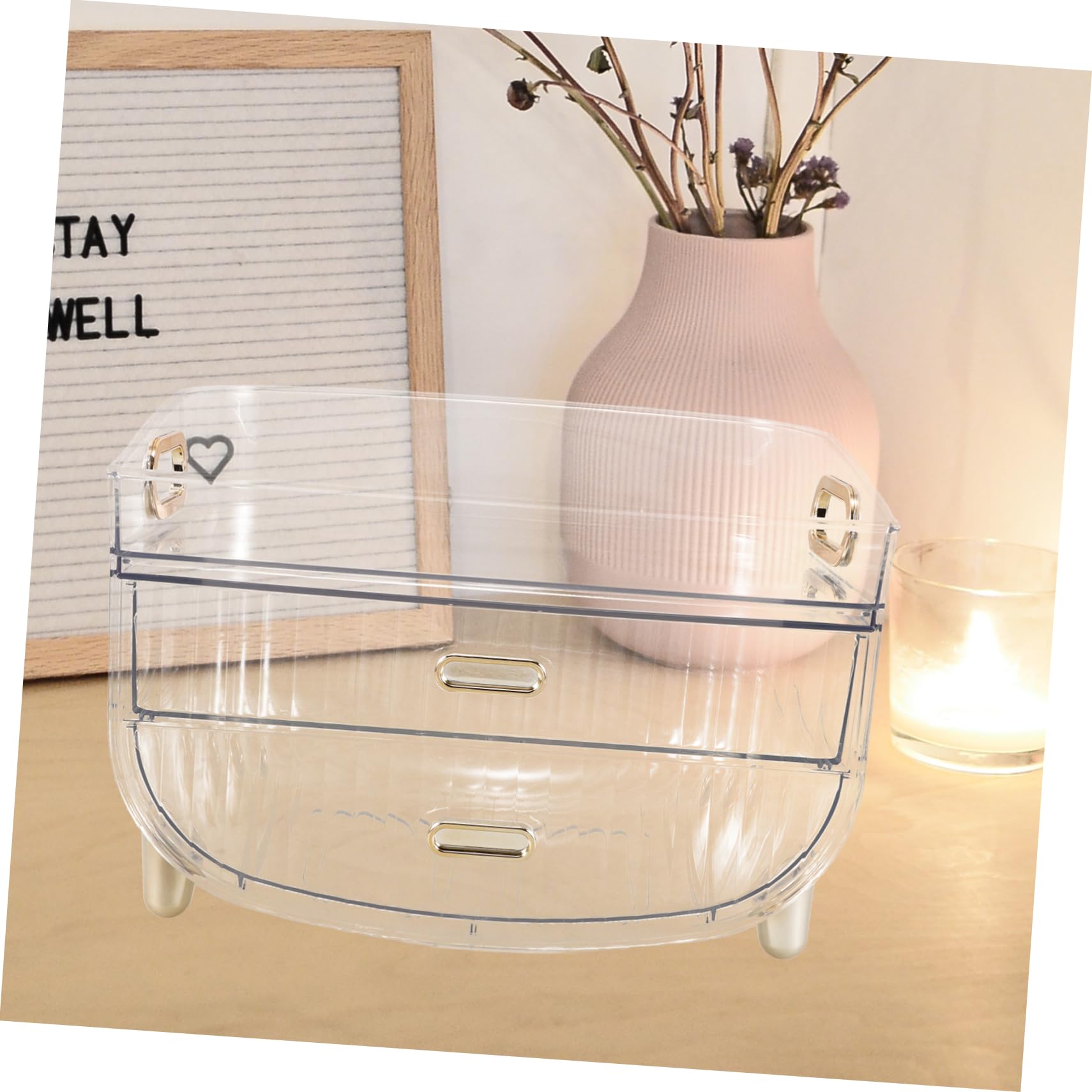 Healvian Organizer per Trucchi da Banco in Plastica, 3 Livelli con Cassetto, Capienza Grande, per Skincare e Gioielli, Facile da Pulire
