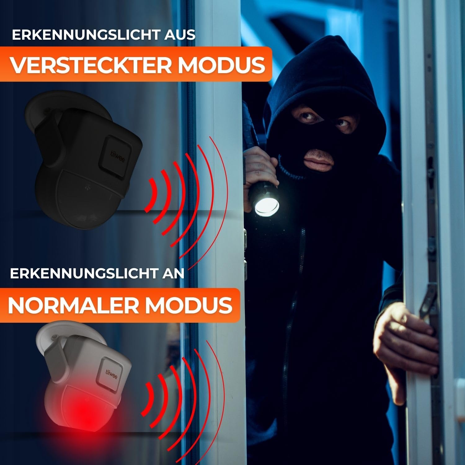 tiiwee X4 PIR Bewegungsmelder Alarm mit Fernbedienung | 120 dB, Erweiterbar, Alarmanlage Innen, Einbruchschutz, 2 Jahre Garantie