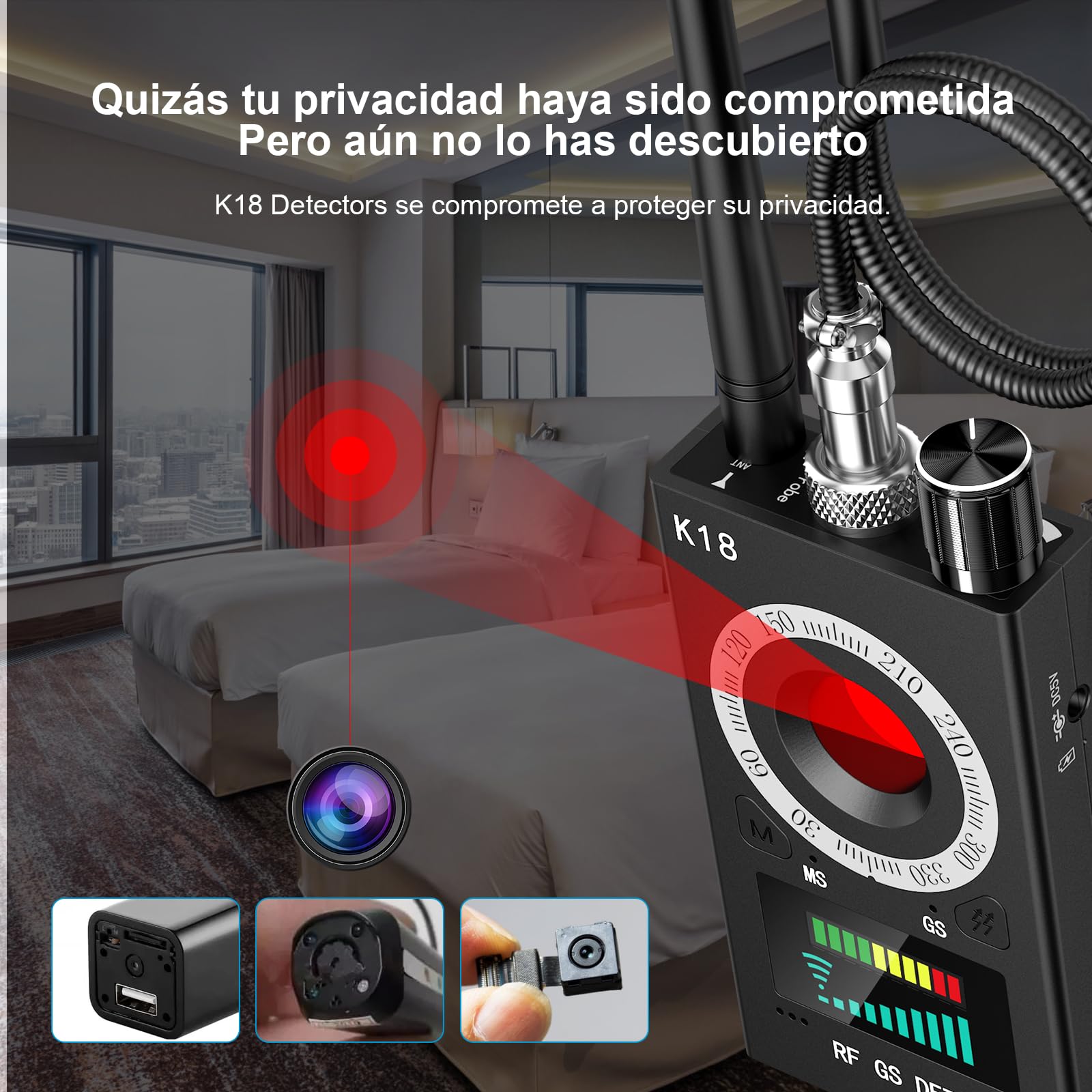 Detector de Micrófonos Ocultos, Detector de bichos GPS Spy Finder Cámara Oculta Láser para gsm Tracker Wiretap Radio Cámaras Bug Finder