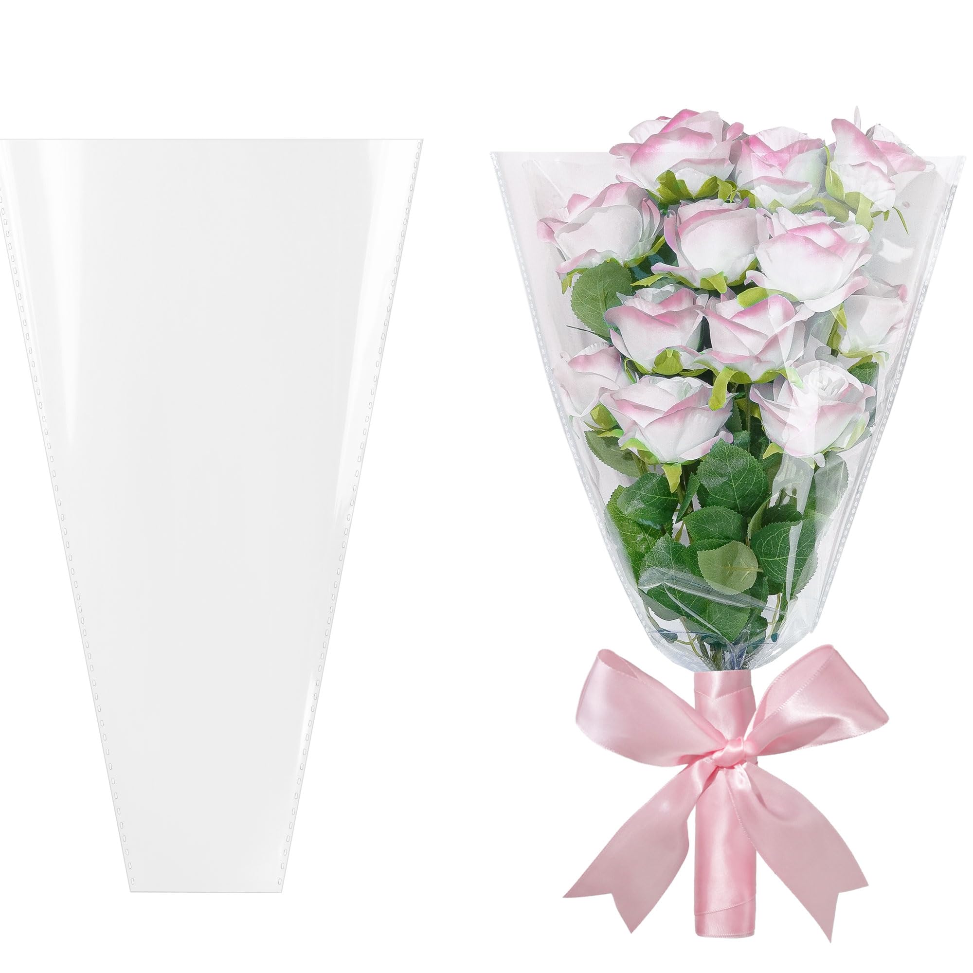 JOYIT Clear Flower Bags for Bouquets, 100 Pack, 13.8 x 18 Inch