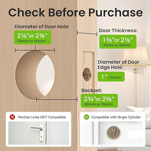 Miniatura 8 de GHome Smart Cerradura de puerta de huellas dactilares, perilla de puerta de huellas dactilares 4 en 1 con teclado, control de aplicación, llaves,