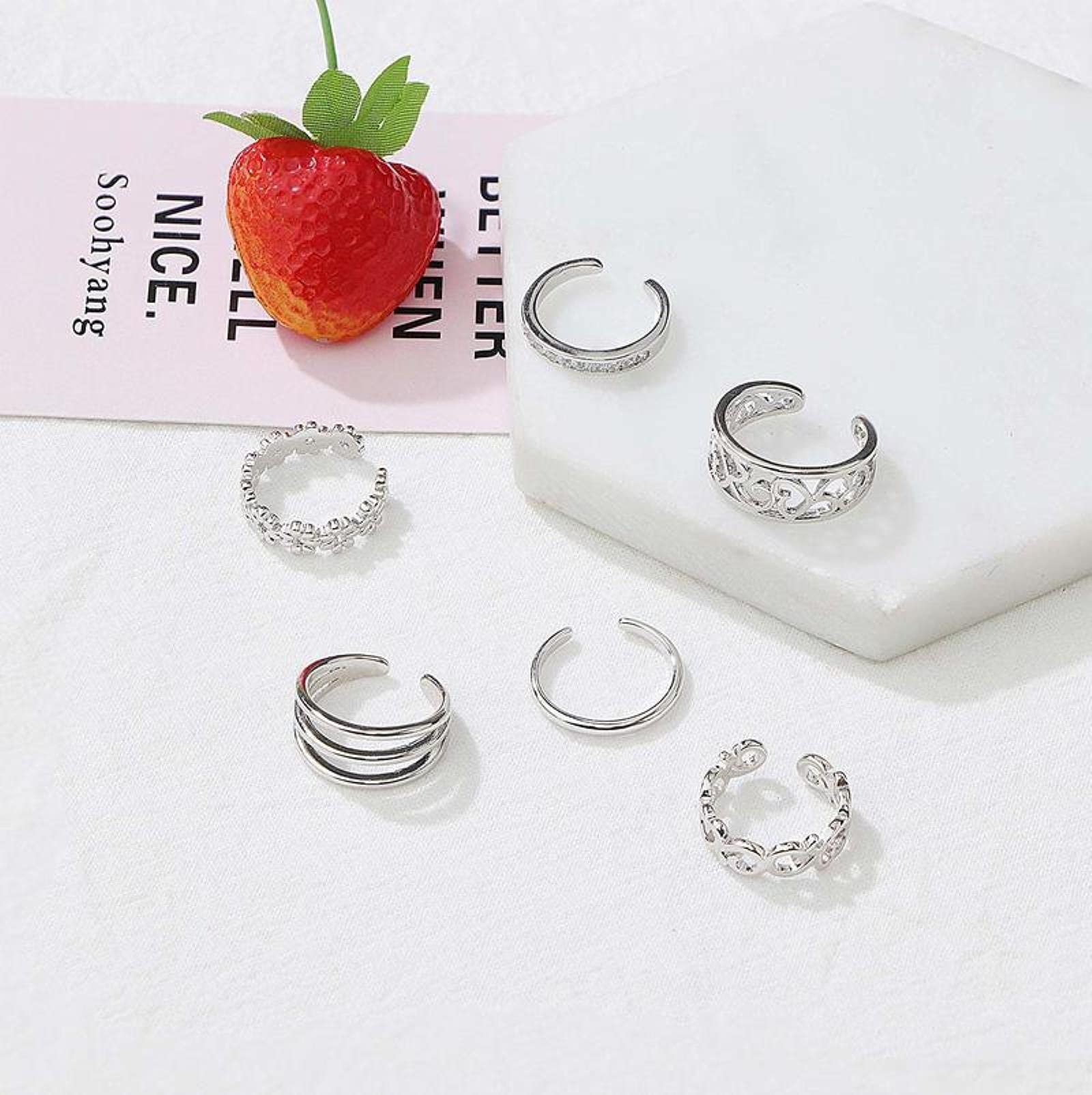 Wakacje na plaży Knuckle Foot Ring Open Toe Rings zestaw dla kobiet dziewczynki palec serce pierścień regulowana biżuteria-4PC, kolor srebrny