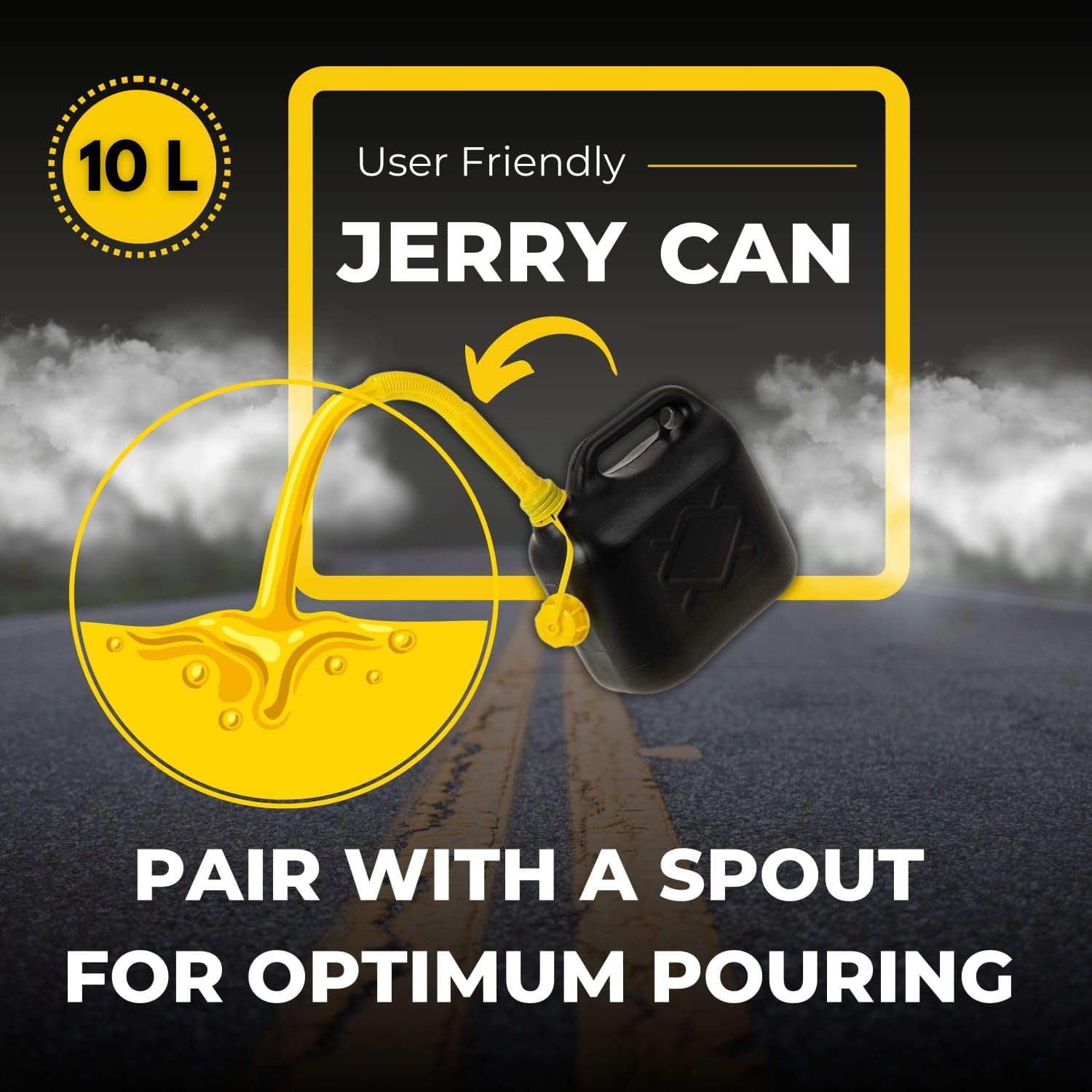 10L Jerry Can for Petrol Diesel Fuel with Spout, Emergency Backup Fuel Storage for Cars, Motorcycles,Vans Compact 10L Fuel Can, Petrol Can Spout for Easy Refueling BLACK 10 L — view 3