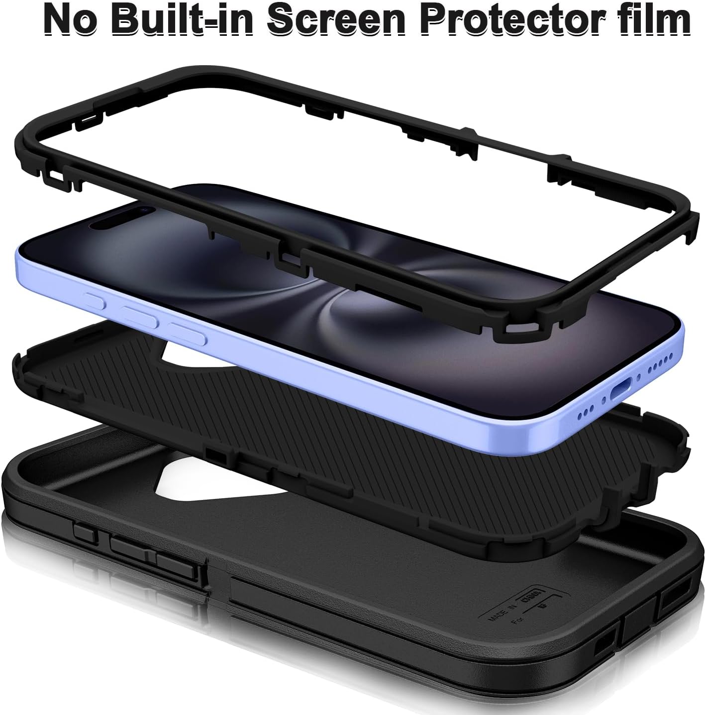 for iPhone 16 Plus Case Heavy Duty Shockproof Dropproof 3-Layer Full Body Protection Military Grade Rugged Tough Non-Slip Cover Case for Apple iPhone 16 Plus 6.7",Black iPhone 16 Plus Black