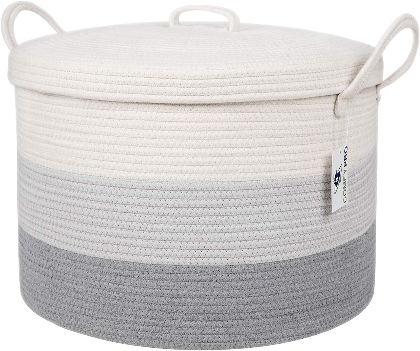 COMFYPRO XXL Cotton Rope Basket with Lid (20 x 13 Inches