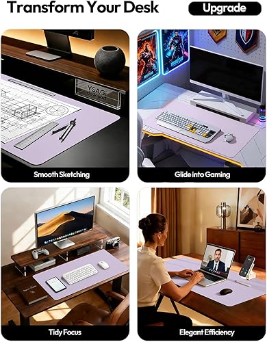 Miniatura 2 de YSAGi Protector de escritorio de cuero, tapete de oficina, alfombrilla grande para ratón, secante de cuero PU antideslizante, almohadilla para