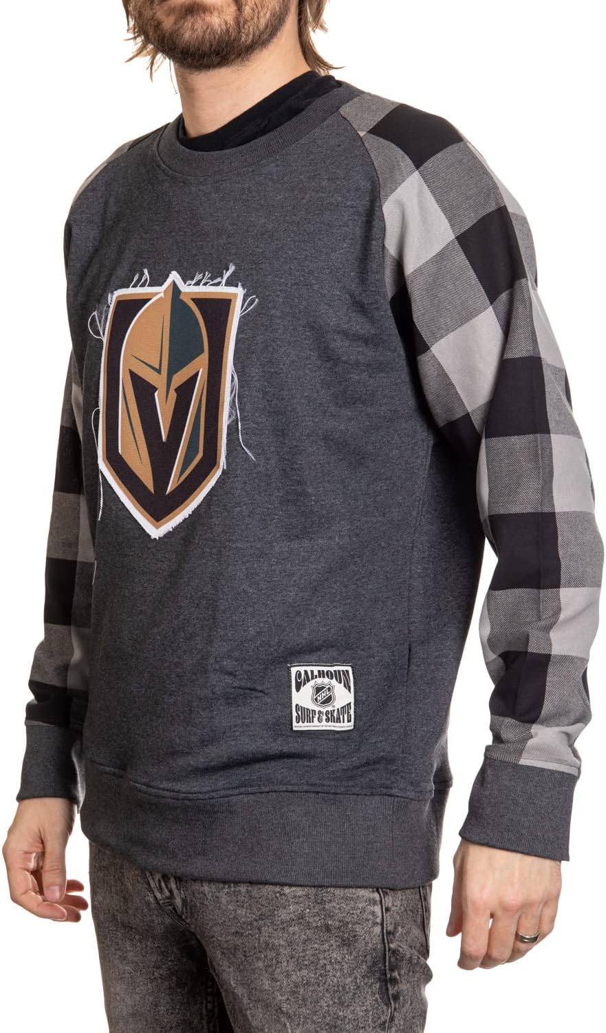 Calhoun NHL Surf & Skate Men's Buffalo Plaid Raglan with Sewn On Frayed Patch