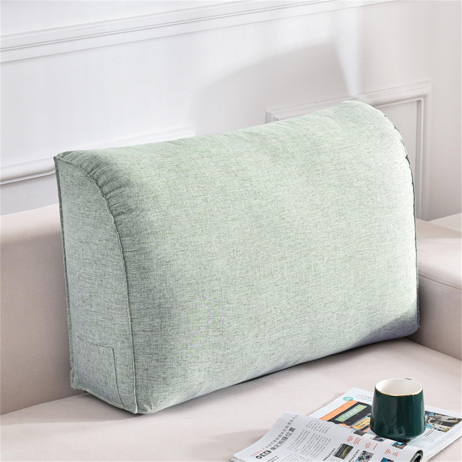 Morbuy Cojin Lectura de Respaldo para Cabecero de Cama, Respaldo Cama Suave Almohada de Lectura Cómodo Cojin Lumbar Respaldo Sofa Extraíble para Sofá, Silla (Lino-Verde Salvia,70x45x20cm)
