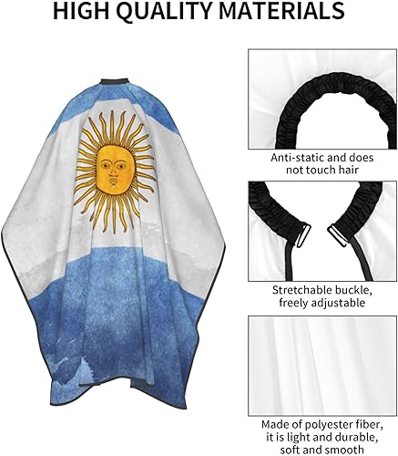 Miniatura 5 de Capa de peluquería para adultos de 55 x 66 pulgadas, con cierre a presión, bandera argentina, retro, para corte de pelo, Blanco