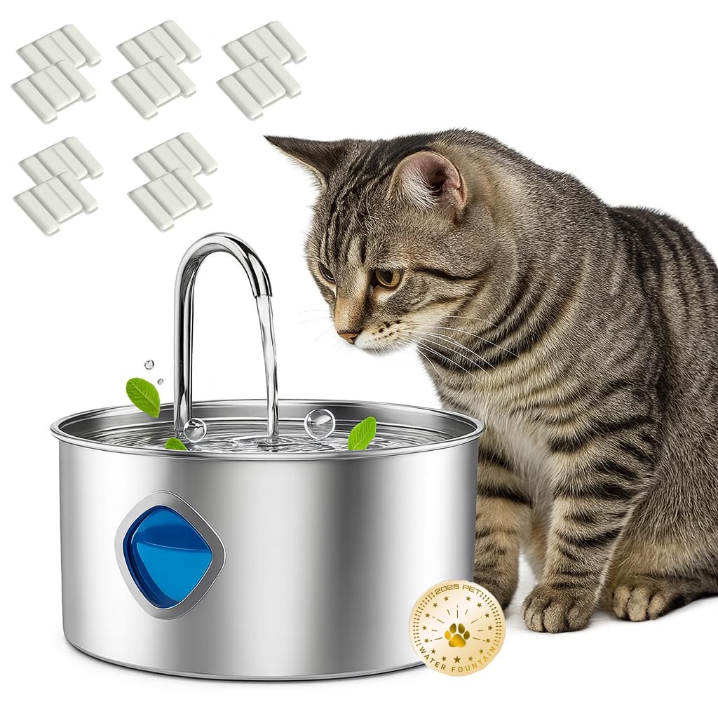 Fuente de Agua para Gatos Acero Inoxidable, Fuentes Diseño de Grifo con 2 Filtros, 3.2 L Fuentes de Agua Automática y Silenciosa de Gran Capacidad Fácil de L (USB+10 Filtros)
