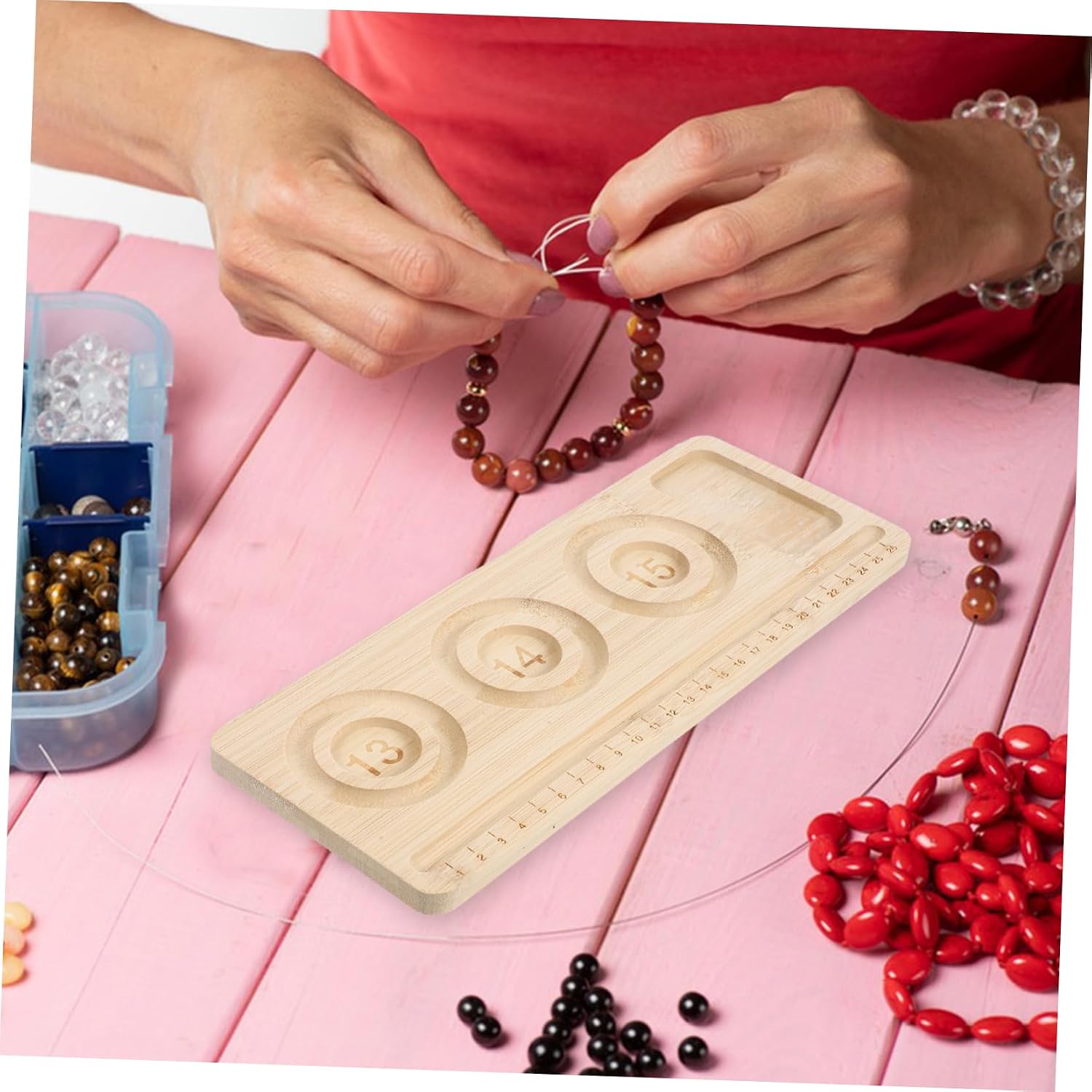 Wood Bead Tray for Jewelry Making, Bracelet Design Board with Compartments