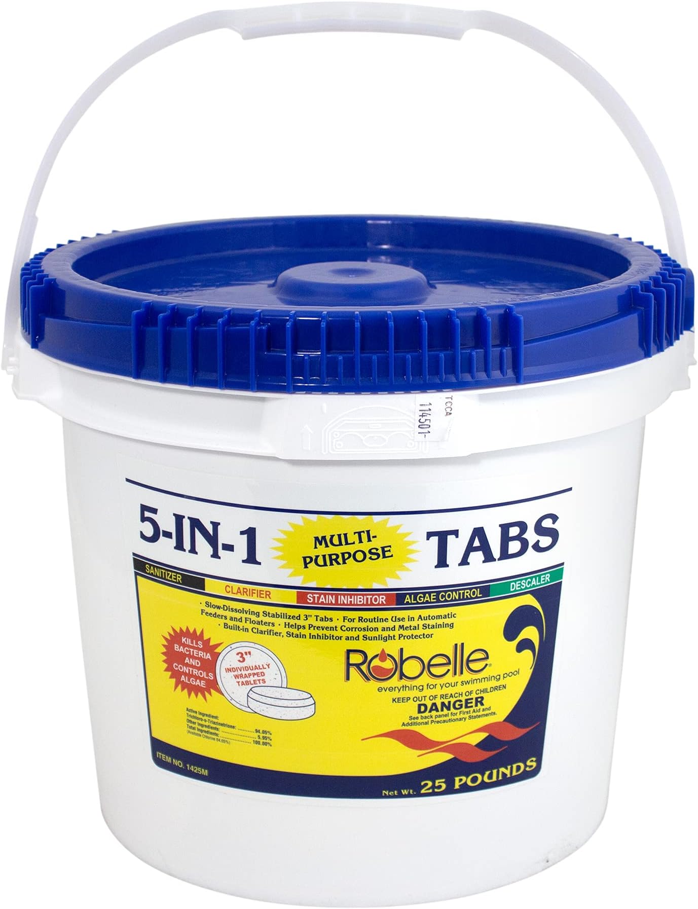 Robelle 25-Pounds Premium 5-in-1 Multi-Purpose Tabs, Chlorine Tablets 3 Inch, Sanitizer, Clarifier, Stain Inhibitor, Algae Control, Descaler, Sunlight Protector All in One, Made in USA