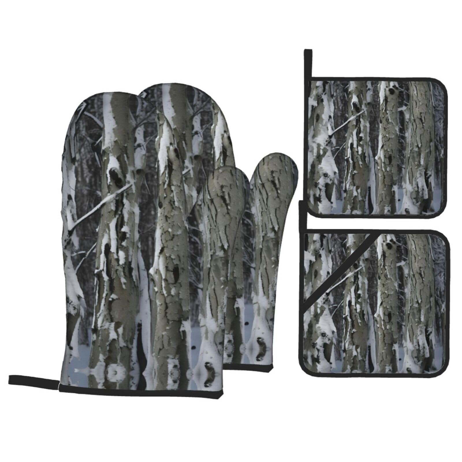 Cold Tree Camouflage Print Oven Microwaving Waterproof Kitchen Gloves for Baking Grilling Holiday Cooking
