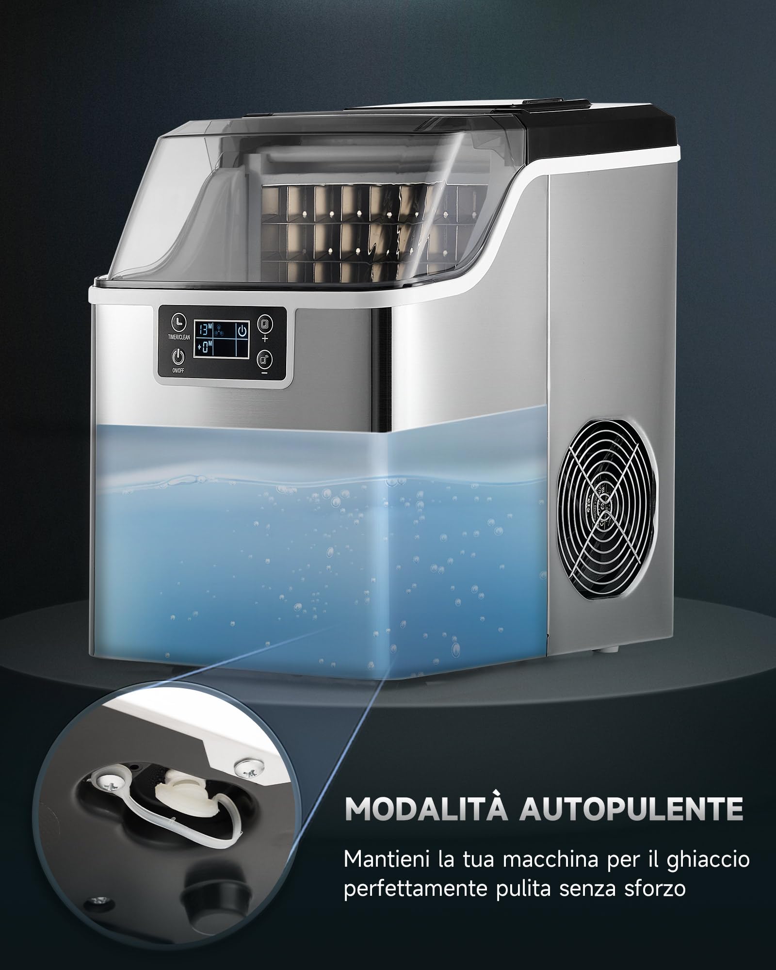 CREWORKS Macchina Ghiaccio 22kg/24h Fabbricatore Ghiaccio 24 Cubetti in 11-20 Minuti Serbatoio 3.2L Macchina per Ghiaccio Autopulente con LCD Pannello per Casa Ufficio Bar Ristorante (24 PCS)
