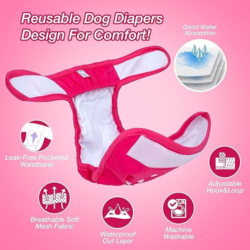 Miniatura 9 de Pet Soft Pañales lavables para mujer (paquete de 3)  Pañales para perros femeninos, cómodos pañales reutilizables para perritos en período de calor